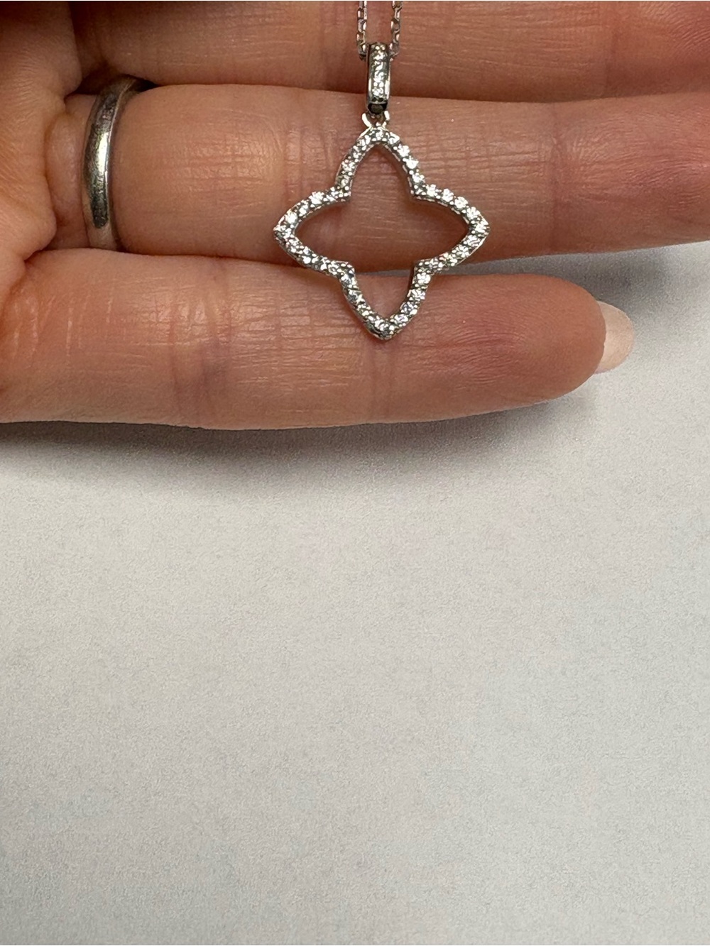 Suzy Levian White CZ Sterling Silver Open Clover Pendant Necklace NWT